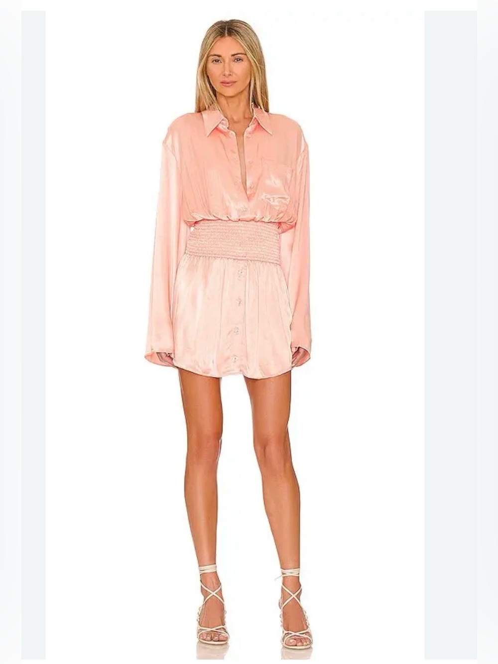L'Academie Jacquie Dress in Blush Nude Pink New with Tags Smocked Shirtdress